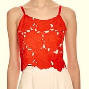 Alice & Olivia Red Alanis Crop Rose Lace Top Sz 0